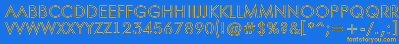 フォントAFuturaortotitulinln – オレンジ色の文字が青い背景にあります。