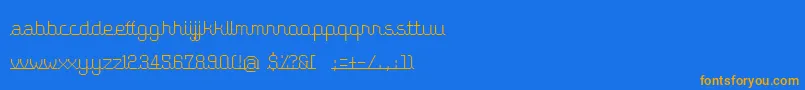 フォントPleaseHoldTheLine – オレンジ色の文字が青い背景にあります。