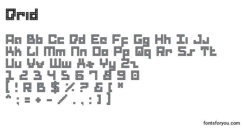 Czcionka Drid – alfabet, cyfry, specjalne znaki