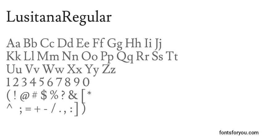 A fonte LusitanaRegular – alfabeto, números, caracteres especiais