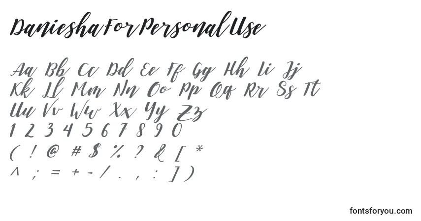Czcionka DanieshaForPersonalUse – alfabet, cyfry, specjalne znaki