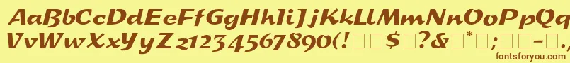 フォントDeccaDisplaySsi – 茶色の文字が黄色の背景にあります。