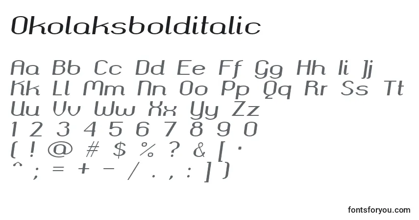 characters of okolaksbolditalic font, letter of okolaksbolditalic font, alphabet of  okolaksbolditalic font