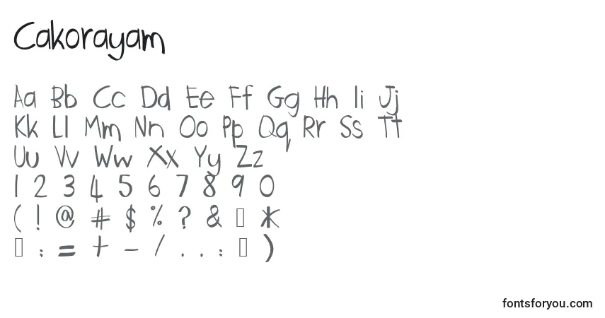 Czcionka Cakorayam – alfabet, cyfry, specjalne znaki