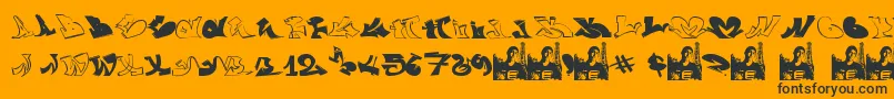 GraffiiWassimo-fontti – mustat fontit oranssilla taustalla