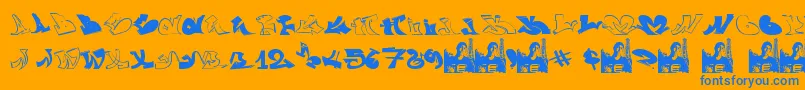 GraffiiWassimo-fontti – siniset fontit oranssilla taustalla