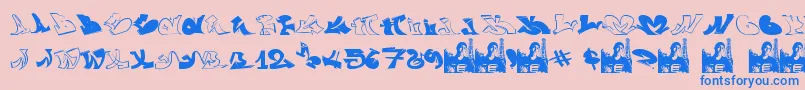 GraffiiWassimo-fontti – siniset fontit vaaleanpunaisella taustalla