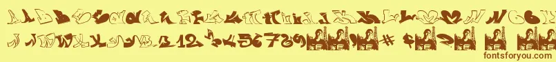 フォントGraffiiWassimo – 茶色の文字が黄色の背景にあります。