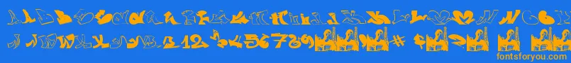 GraffiiWassimo-Schriftart – Orangefarbene Schriften auf blauem Hintergrund