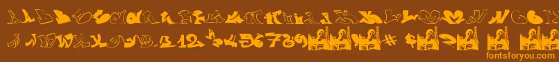 フォントGraffiiWassimo – オレンジ色の文字が茶色の背景にあります。
