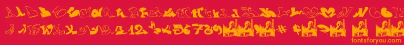 GraffiiWassimo-fontti – oranssit fontit punaisella taustalla