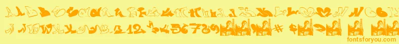 GraffiiWassimo-fontti – oranssit fontit keltaisella taustalla
