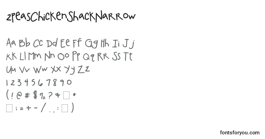 A fonte 2peasChickenShackNarrow – alfabeto, números, caracteres especiais