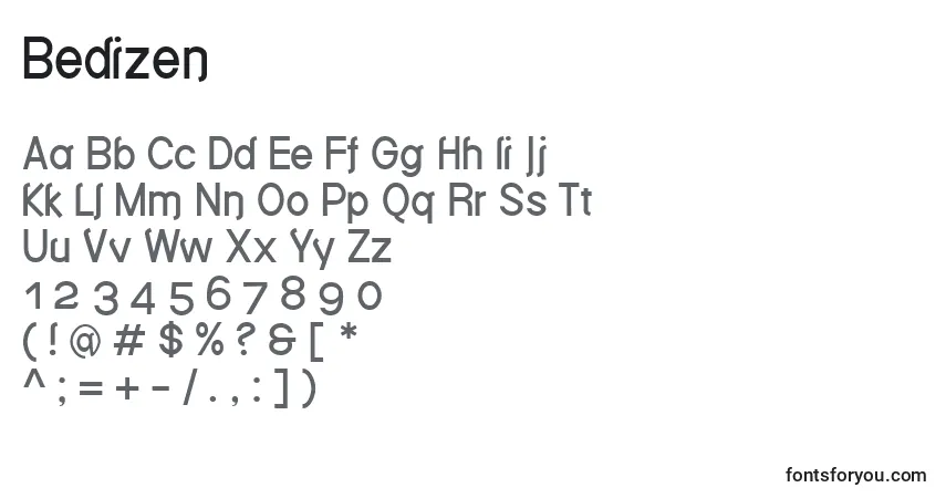Czcionka Bedizen – alfabet, cyfry, specjalne znaki