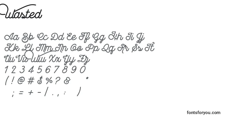 Czcionka Wasted – alfabet, cyfry, specjalne znaki