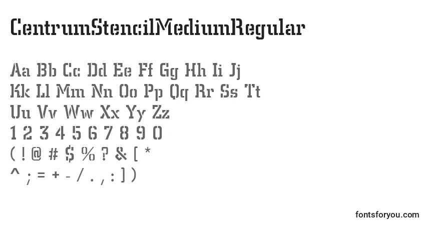 A fonte CentrumStencilMediumRegular – alfabeto, números, caracteres especiais