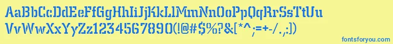 フォントCentrumStencilMediumRegular – 青い文字が黄色の背景にあります。