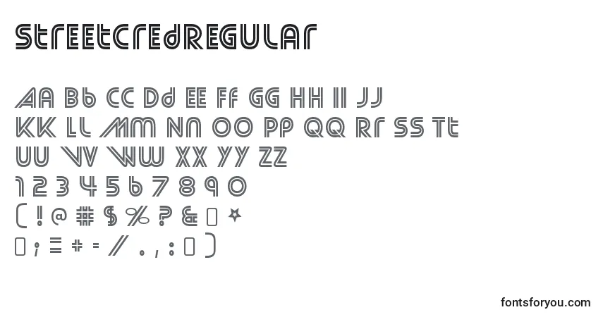 Czcionka StreetcredRegular – alfabet, cyfry, specjalne znaki