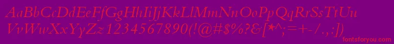 BemboItalic-Schriftart – Rote Schriften auf violettem Hintergrund