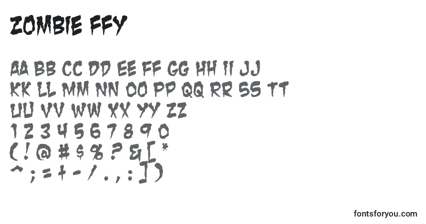 A fonte Zombie ffy – alfabeto, números, caracteres especiais