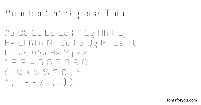 Czcionka Aunchanted Xspace Thin – alfabet, cyfry, specjalne znaki
