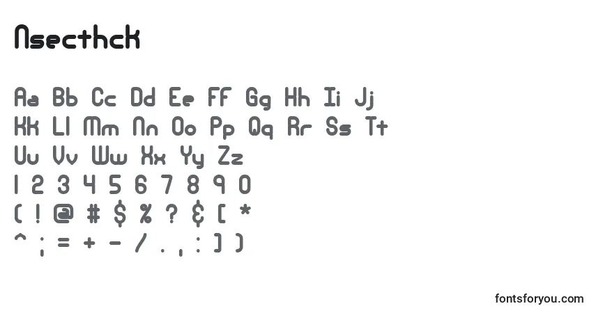Czcionka Nsecthck – alfabet, cyfry, specjalne znaki
