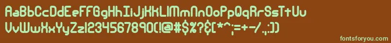 フォントNsecthck – 緑色の文字が茶色の背景にあります。