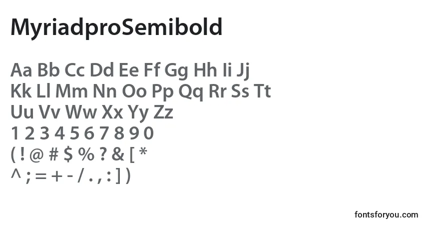 MyriadproSemiboldフォント–アルファベット、数字、特殊文字