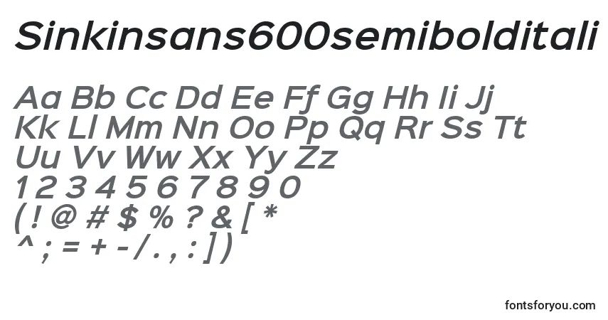 Sinkinsans600semibolditaliフォント–アルファベット、数字、特殊文字