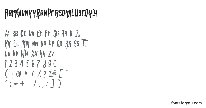 Czcionka HbmWonkyRonPersonalUseOnly – alfabet, cyfry, specjalne znaki