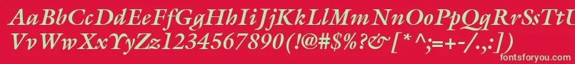 フォントItcGalliardLtBoldItalic – 赤い背景に緑の文字