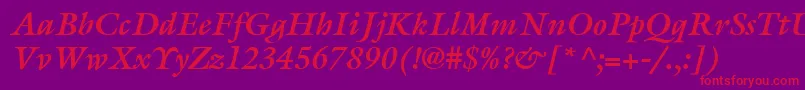 ItcGalliardLtBoldItalic-Schriftart – Rote Schriften auf violettem Hintergrund