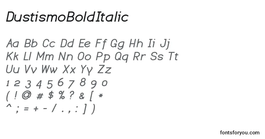 DustismoBoldItalic-fontti – aakkoset, numerot, erikoismerkit
