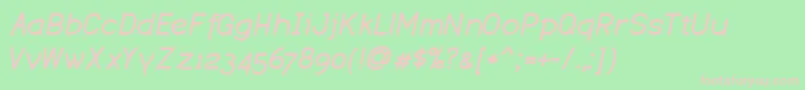 DustismoBoldItalic-fontti – vaaleanpunaiset fontit vihreällä taustalla