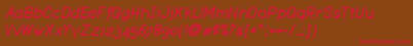 フォントDustismoBoldItalic – 赤い文字が茶色の背景にあります。