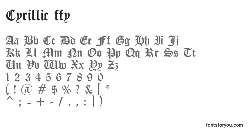 Schriftart Cyrillic ffy – Alphabet, Zahlen, spezielle Symbole