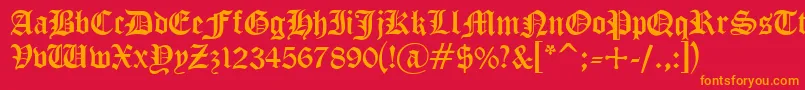 Cyrillic ffy-Schriftart – Orangefarbene Schriften auf rotem Hintergrund