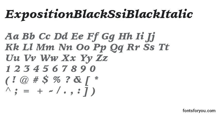 A fonte ExpositionBlackSsiBlackItalic – alfabeto, números, caracteres especiais