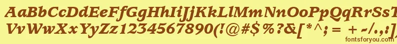 フォントExpositionBlackSsiBlackItalic – 茶色の文字が黄色の背景にあります。