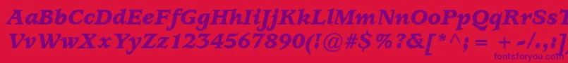 Fonte ExpositionBlackSsiBlackItalic – fontes roxas em um fundo vermelho