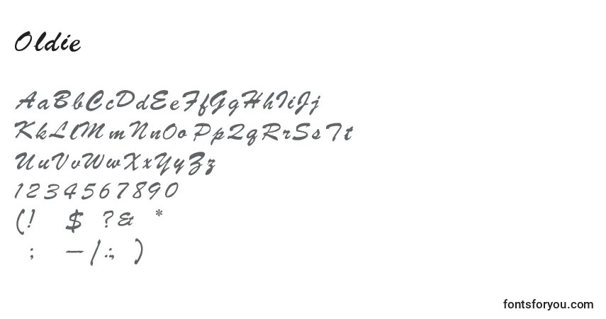 Czcionka Oldie – alfabet, cyfry, specjalne znaki