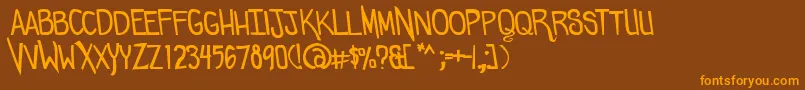 Comicdouche-Schriftart – Orangefarbene Schriften auf braunem Hintergrund