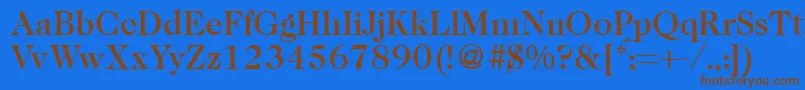 フォントCaslon335mediumRegular – 茶色の文字が青い背景にあります。