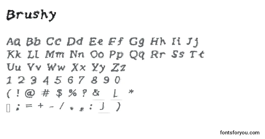 A fonte Brushy – alfabeto, números, caracteres especiais