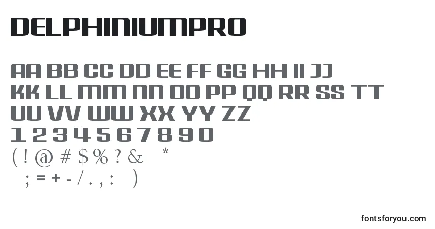 A fonte DelphiniumPro – alfabeto, números, caracteres especiais