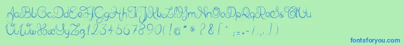Шрифт Delphineetmathiasscript – синие шрифты на зелёном фоне