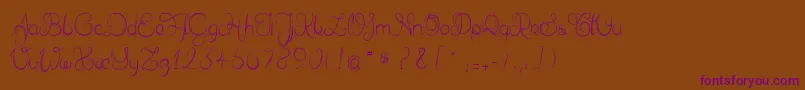 Delphineetmathiasscript-fontti – violetit fontit ruskealla taustalla