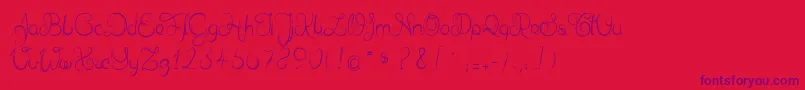 Czcionka Delphineetmathiasscript – fioletowe czcionki na czerwonym tle