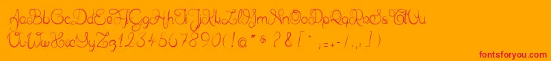 フォントDelphineetmathiasscript – オレンジの背景に赤い文字