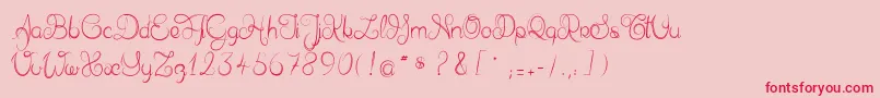 フォントDelphineetmathiasscript – ピンクの背景に赤い文字